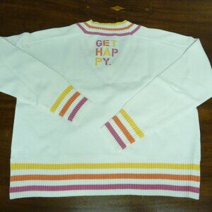 NWT Kerri Rosenthal Get Happy Preppy V-Neck Sweater Size Large